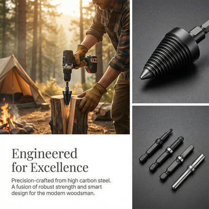 6 Pcs Wood Splitter Drill Bits Set, 42mm+32mm Firewood Log Splitter Cone Bit, Heavy Duty Electric Drill Screw Driver Removable, Kindling Detachable Design Wood Splitting Wedge Tool