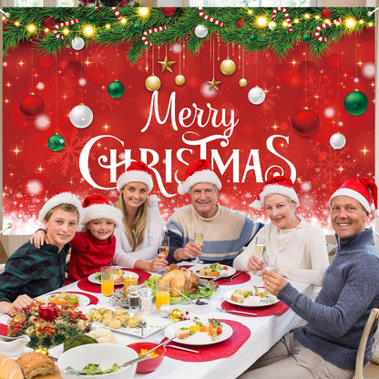 Merry Christmas Banner, Large Christmas Decorations Photo Banner Signs for Winter Indoor Outdoor Hanging Decor Wall Office Home Classroom, Red