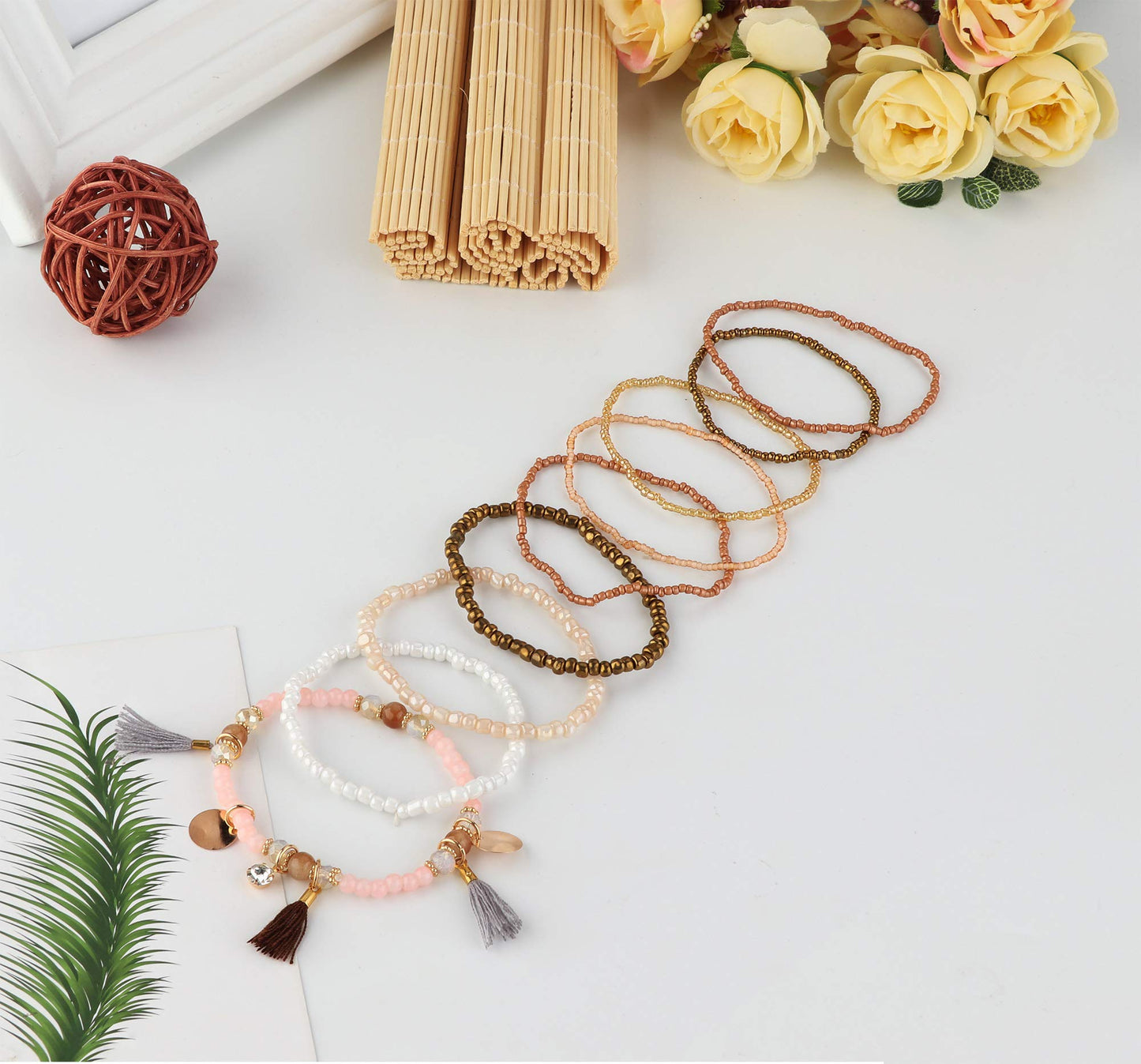 MILACOLATO 6Sets Boho Bead Bracelets Set Multilayered Stackable Bracelets Comfortable Stretch Bracelets Multicolor Bohemian Charm Bracelets for Women Men