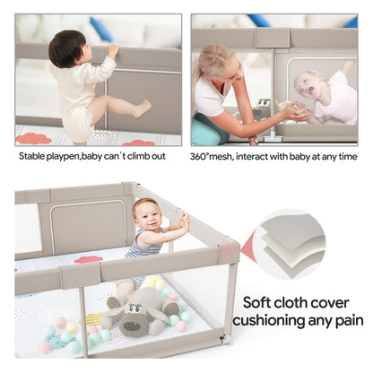 Fodoss Baby Playpen with Mat, 59x59in Playpen for Babies and Toddlers, Kids Play Pen, Extra Large Baby Fence for Infants with Playmates, Toddler Playard