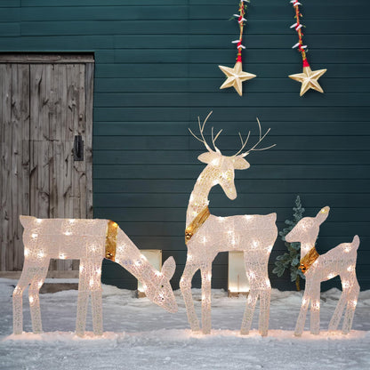 Dazzle Bright Christmas Outdoor Decoration, 3-Piece Lighted 2D Reindeer Family with 60 L, Pre-Lit Light Up Deer Set, Waterproof Outdoor Christmas Deer Decorations for Yard Patio Lawn Garden Party