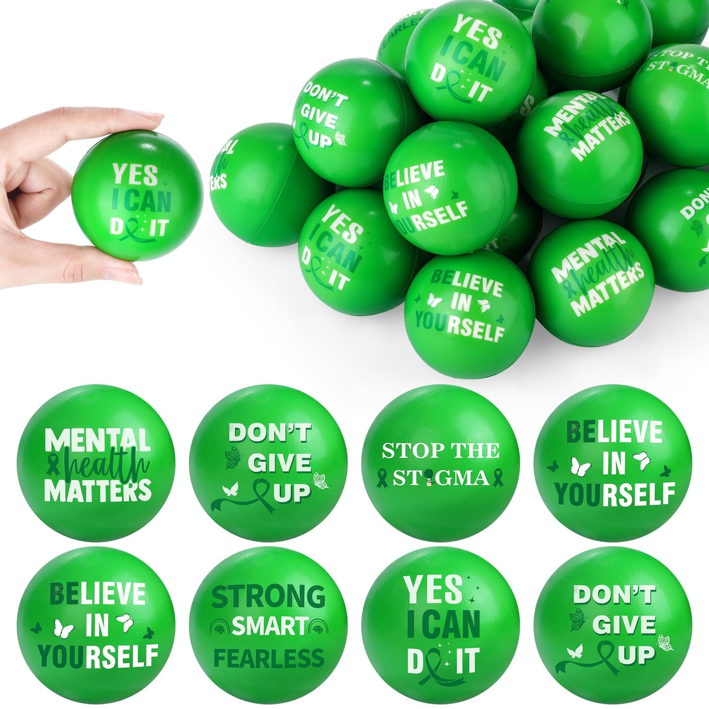 Aneco 24 Pieces Mental Health Awareness Stress Balls Mini Motivational Foam Toys Bulk Encouraging Mental Health Gifts Anxiety Stress Relief Toys for Fundraiser Gifts Supporting Minds
