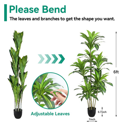 Waoops Artificial Plants 6Ft Dracaena Fragrans Faux Trees with 8 Heads Fake Tree for Home Decor Indoor or Outdoor Office Decoration Housewarming Gift