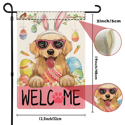 YOVOYOA Golden Retriever Garden Flags for Outside Set of 12, Puppy Dog Welcome Garden Flags 12x18 Double Sided for All Seasons and Holidays, Spring Easter Yard Lawn Flags for Farmhouse Outdoor Decor