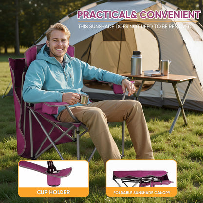 Northroad Folding Camping Chairs with Canopy Shade, Beach Chair w/Cup Holders, Armrests & Carry Bag for Outdoors Travel Sports Fishing, Purple