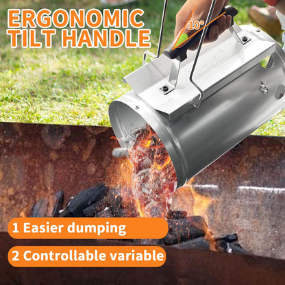 Joyagrill 7.5X12inch XL Charcoal Chimney Starter with Electroplated Handle, Durable Fire Starter with Large Capacity Rapidfire Chimney Starter, Tilted Handle Design for Safe