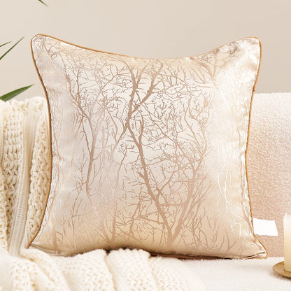Avigers 20 x 20 Inch Square Beige Brown Gold Tree Branch Embroidery Cushion Case Luxury Modern Throw Pillow Cover Decorative Pillow for Couch Living Room Bedroom Car