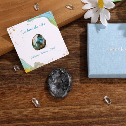 GolbalJew Labradorite Thumb Worry Stone for Anxiety Healing Crystals Sets, Hand Carved Crystals and Healing Stones, Meditation Crystal Reiki Natural Relax Palm Stone for Anxiety Therapy Relief