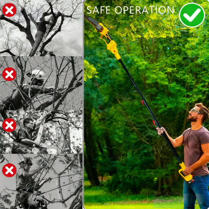 2-in-1 Cordless Pole Saw for Tree Trimming, Brushless Electric 8-Inch Mini Chainsaw with 2 x 4000mAh Battery Powered, Angle Adjustable / 16-Foot MAX Extension Pole, Branch Cutter Pruner