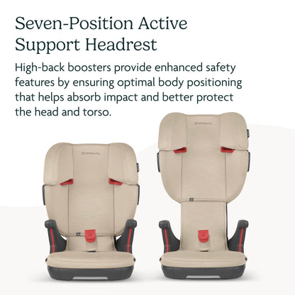 UPPAbaby Alta V2 High Back Booster Seat/Seven-Position, Active Support Headrest for Growing Children/SecureFit Integrated Belt Guide + Positioner/Cup Holder Included/Iris (Grey Mélange/Lavender)