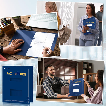 Mooliwe 100 Pcs Blue Tax Return Folders Bulk 9 x 11.25 Inches Income Tax Organizer with Side Staples Double Windows Paper File Pocket Document Folders for Accountants Business Office Supply