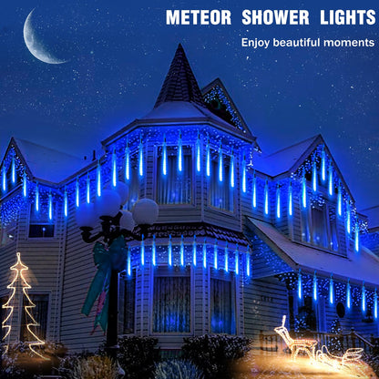 Roytong Christmas Meteor Shower Lights Outdoor - 12 Inch 10 Tube 360 LED High Brightness Falling Rain Icicle Cascading Lights for Xmas Tree Eaves Patio Decor (Can Connect 100 Sets)
