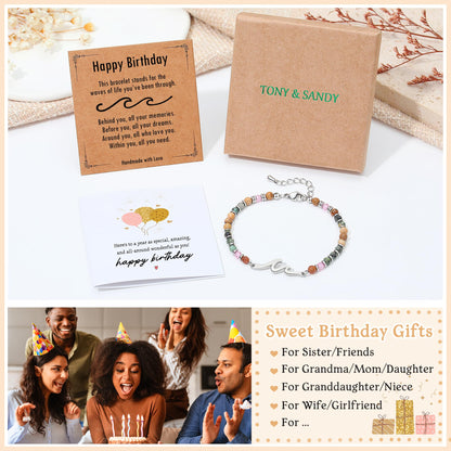 TONY & SANDY Birthday Gifts for Women, 30th 40th 50th 60th 70th 80th Birthday Gifts for Women Unique, Wave Bracelet, Happy Bday Presents for Her, Best Friend, Mom, Sister, Daughter, Wife