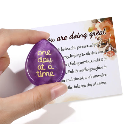 QINJIEJIE One Day at A Time Gifts Amethyst Healing Crystals Worry Stones for Anxiety Relief Items You Got This Inspirational Thinking of You Gifts for Women Men Encouragement Gifts for Best Friends