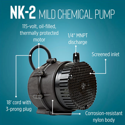 Little Giant NK-2 "NO-KORODE" Series, 115 Volt, 1/40 HP, 325 GPH Mild Acid, Alkalis and Hard Water Manual Submersible Pump with 18-Ft. Cord, Black, 527176