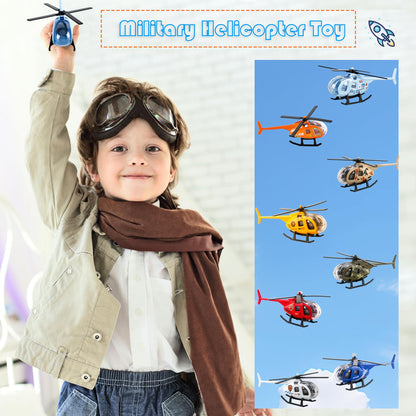 24 Pack Diecast Helicopters Small Police Fire Engineering Military Helicopter Model Toy with Spinning Propellers for Kids Birthday Children's Day Gifts Classroom Rewards