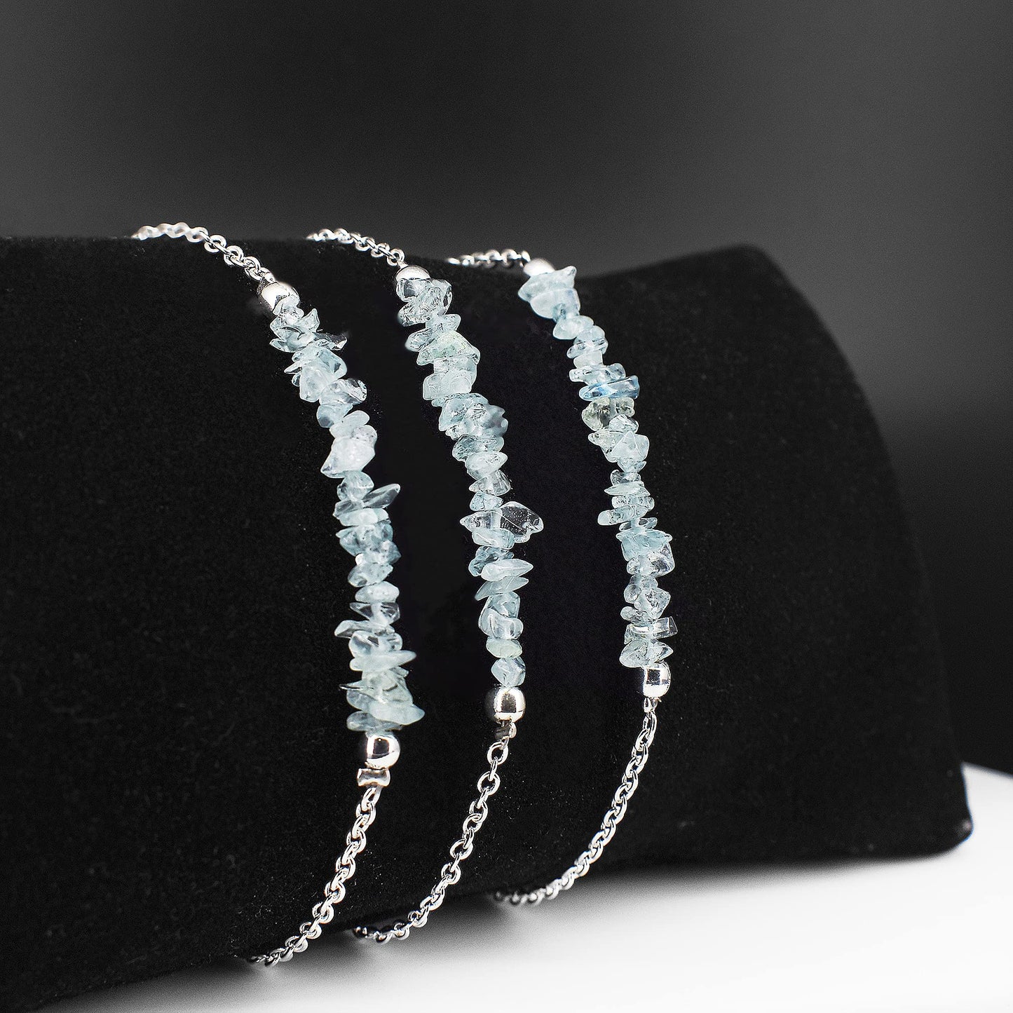 Gempires Natural Gemstone Chip Bar Bracelet for Women, Crystal Healing Bracelet, Multiple Gemstone Options, Adjustable Yellow Gold Plated Chain (7” + 1” Extender), Dainty Stackable Jewelry Gift for Her (Aquamarine)