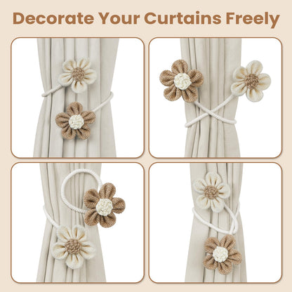 KLOGTSIND Flower Curtain Tiebacks, 2 Pack Boho Curtain Ties Elegant DIY Curtain Holdbacks, Decorative Window Drape Twist Tie Backs for Bedroom Decor, Nursery Decor, Farmhouse Decor