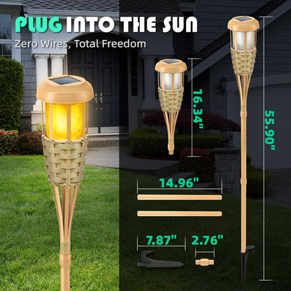 Evelynsun Solar Outdoor Lights, Solar Torch Lights Outdoor Flickering Flame, Outdoor Decorations for Patio Path Yard - 4 Pack