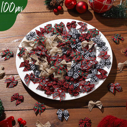 YGDZ 100 PCS Mini Christmas Bows, Small Plaid Ribbon Bows for Crafts, 1 Inch Tiny Buffalo Plaid Burlap Bows for Christmas Decor, Gift Wrapping, Christmas Tree Ornament Bows