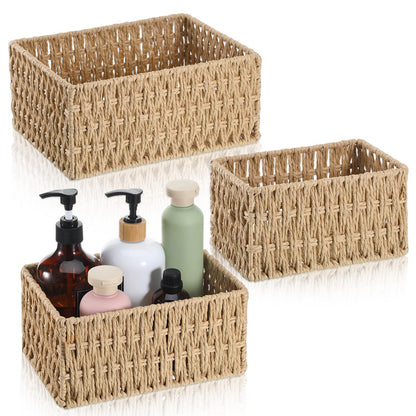 3 Pack Wicker Baskets for Organizing, Toilet Tank Basket for Bathroom, Hand-Woven Paper Rope Wicker Baskets, Toilet Paper Storage Basket for Toilets Tank Top for Shelves