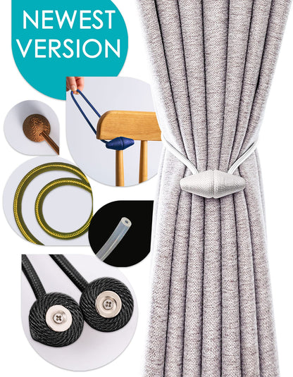 TECVINCI Magnetic Curtain Tiebacks with Upgrade Larger Magnet, 2 Pack 16 Inch Drapery Holdbacks for Indoor & Outdoor Curtain - Silver Grey