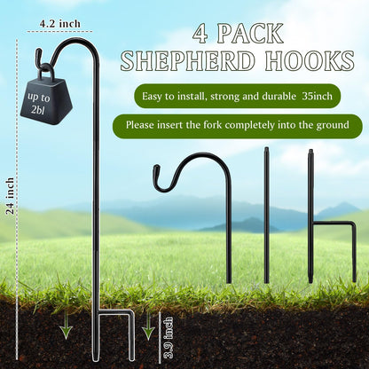 Yetene 4 Pcs 24 Inch Shepherds Hook for Outdoor Adjustable Bird Feeder Pole Metal Steel Shepard Hooks for Hummingbird Stand Feeder Pole for Garden Plant, Lantern, Hanging Wedding Decor