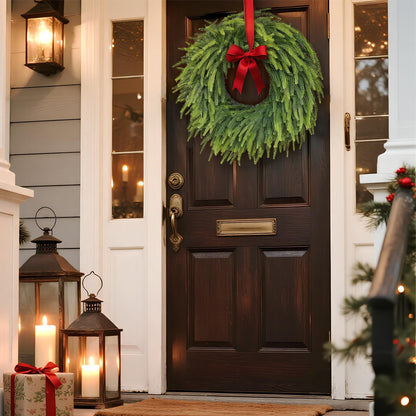 26" Large Christmas Norfolk Pine Wreath - Artificial Christmas Wreaths Faux Pine Needles Fake Green Wreath for Front Door, Wall, Windows, Home,Outdoor,Xmas Decor
