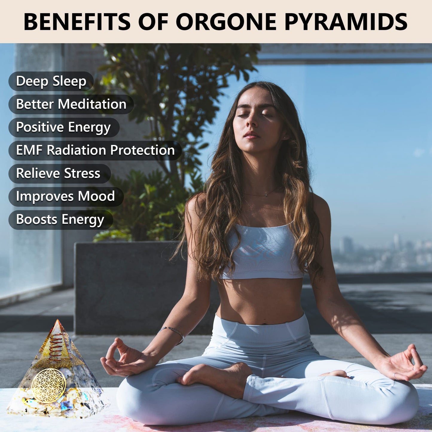 Anaya Agate Moonstone Orgone Pyramid, Rainbow Moonstone Crystal Pyramid, Orgonite Pyramid for Protection, Spiritual Crystals and Healing Stones, Meditation Pyramid for Stress Relief, Luck, Wealth