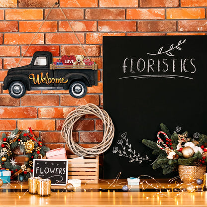 Ferraycle Independence Day Interchangeable Welcome Sign 4th of July Seasonal Truck Decor Door Signs with 12 Holiday Icons Rustic Farmhouse Interchangeable Holiday Decor(Black, Lateral Style)