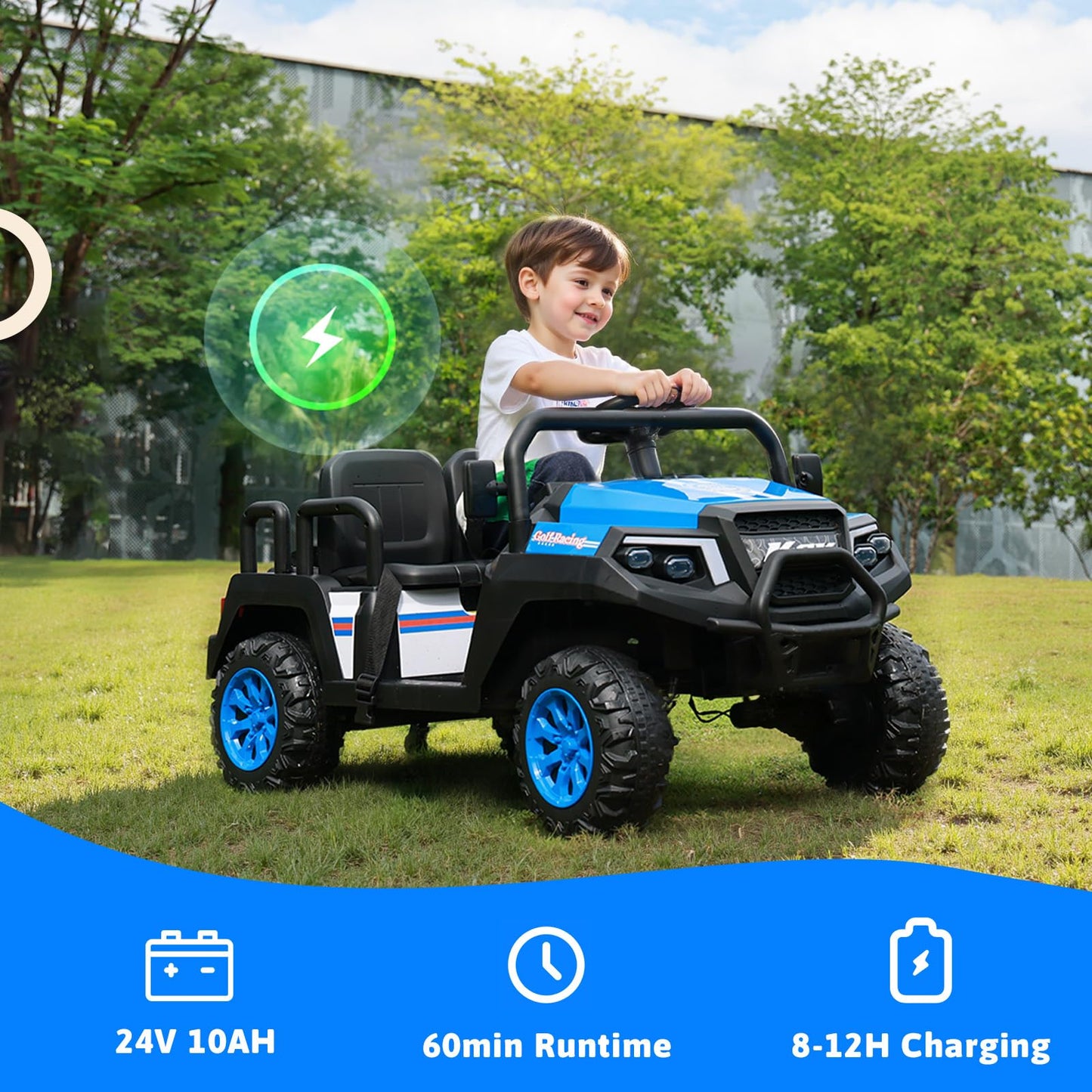 Electric Car for Kids, 24V 4 Seater Ride on Toys w/Parent Remote, 4 Wheeler Suspension, Max 220lbs Weight Capacity, USB, Music, Radio, LED Light, Ride on Truck for Boy/Girl Ages 3-8, Blue