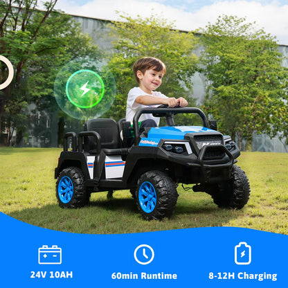 Electric Car for Kids, 24V 4 Seater Ride on Toys w/Parent Remote, 4 Wheeler Suspension, Max 220lbs Weight Capacity, USB, Music, Radio, LED Light, Ride on Truck for Boy/Girl Ages 3-8, Blue