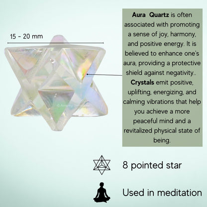 Amazing Gemstone Angel Aura Quartz Merkaba Crystal - 0.75 Inches Metaphysical Merkaba Star for Meditation - Energetic Tetrahedron Crystal and Healing Stones for Spiritual Growth and Healing (15-20mm)