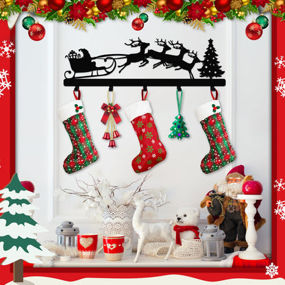 POILKMNI Christmas Stocking Holder, Metal Hanging Sign with 5 Hangers for Fireplace Mantel, 17 Inch, Black