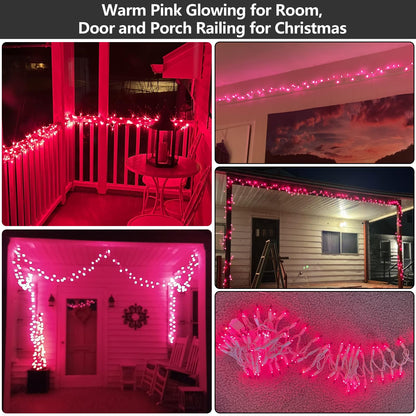TIGOMOOV Pink Mini Christmas String Lights, 21ft 100 Count Incandescent Lights with White Cord, Plug in Pink Fairy Lights for Christmas Tree Valentine's Day Bedroom Wedding Indoor Outdoor Home Decor