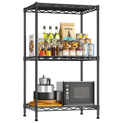 DurayLoly 3 Tier Metal Wire Storage Shelves,Adjustable Small Wire Shelving Unit,Utility Storage Rack for Kitchen,Bedroom,Laundry Room,Pantry & Office,17.7”Wx11.8”Dx35.4”H,Black