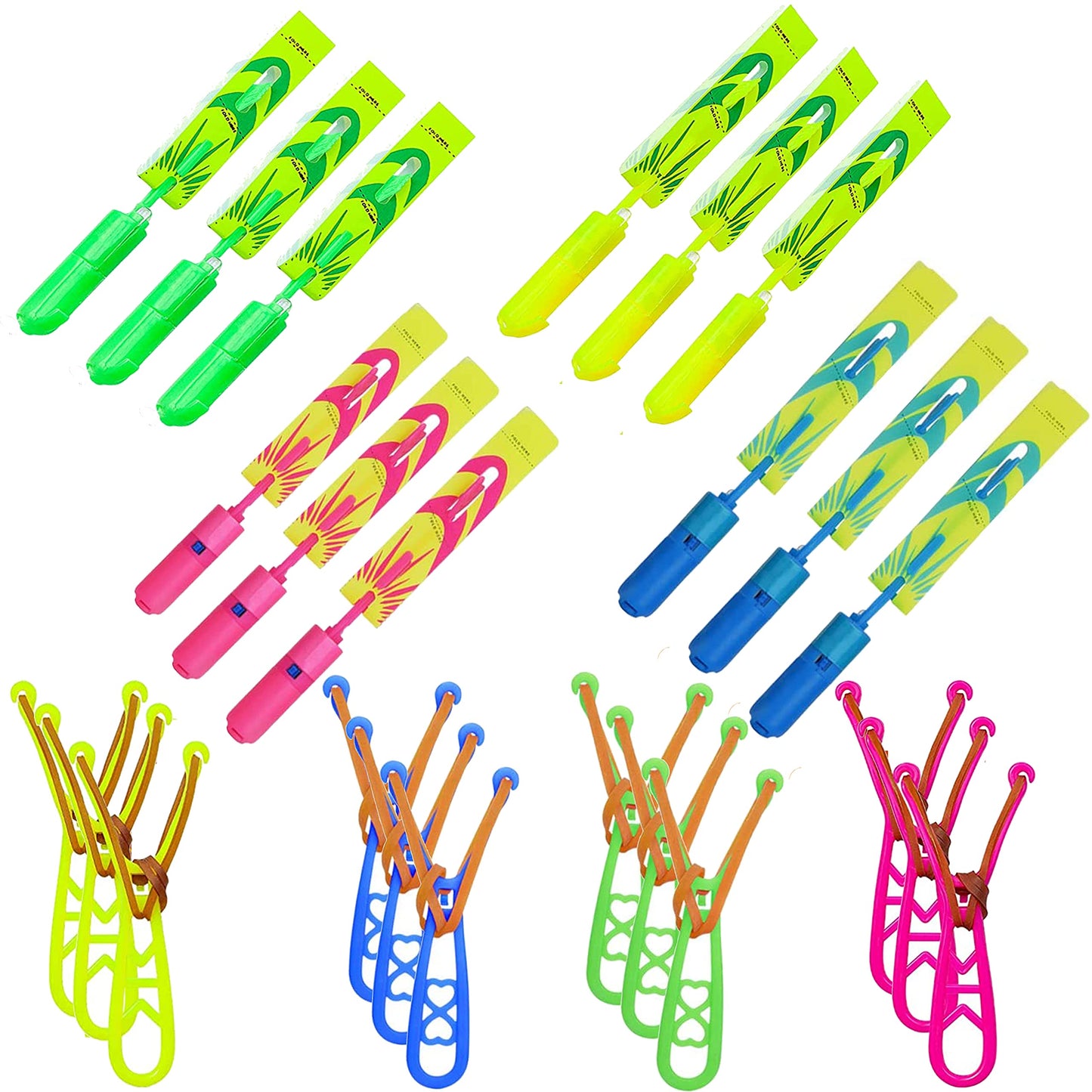TOYARA Amazing Led Flying Toys for Toddler -12 PCS Light up Slingshot LED Helicopter Toy - Arrow Planes Glow in The Dark Party Favors for Kids Summer Toys Outdoor Game Birthday Gifts for Kid 8-12