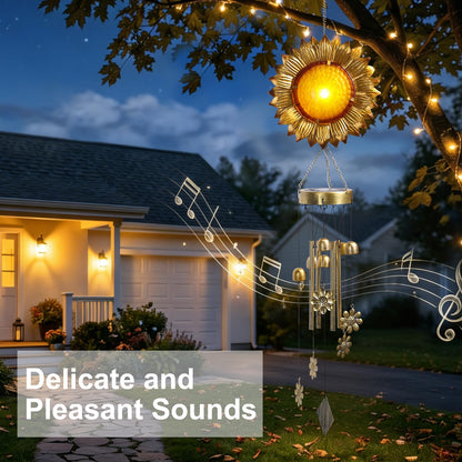 LOVERUIS Sunflower Solar Wind Chimes-Solar Lights Outdoor with Wind Chimes, Sunflower Gifts for Women Mom Grandma, Garden Decor for Patio Yard Pathway, Hanging Solar Lantern Wind Chimes