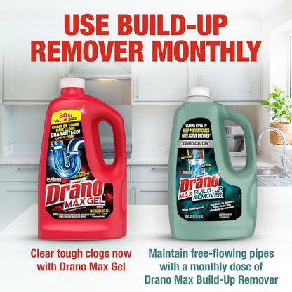 Drano Max Build Up Remover Drain Cleaner, Great for Clog Prevention, Commercial Line, 60 oz