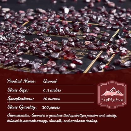 SigMntun Polished Garnet Crystal Chips 200 Pcs - 0.3" 10 oz Tumbled Stone Chips Crushed Sea Glass Stones Healing Reiki Crystal Jewelry Making Home Decoration
