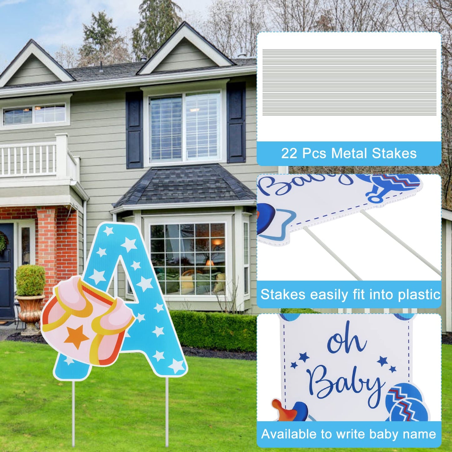 Eyoloty 11 Pcs Large It’s A Boy Yard Signs with Stakes,Blue Baby Shower Gender Reveal Signs Decorations,Welcome Home Baby Sign Waterproof Corrguated Plastic,Not Fade,Outdoor Lawn Garden Party Use