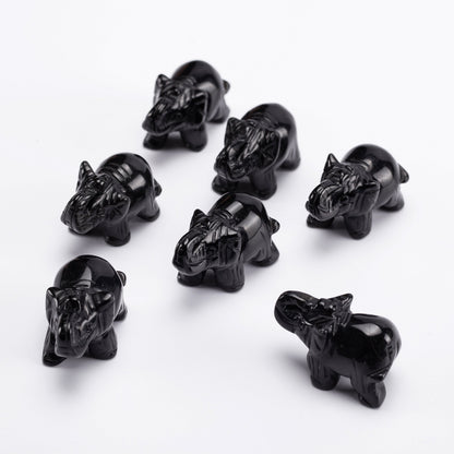 YWG Black Obsidian Elephant 1.5 Inches Statue Crafts Natural Stone Carved Figurine Chakra Carving Stones Healing Reiki