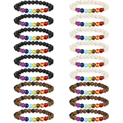 Hazms 18 Pcs Chakra Bracelets for Women Men-Crystal Bracelets Beaded Bracelets Rock 7 Chakra Crystals and Healing Stones Bracelets 8mm Relief Yoga Menditation Beads Bracelets for Womens