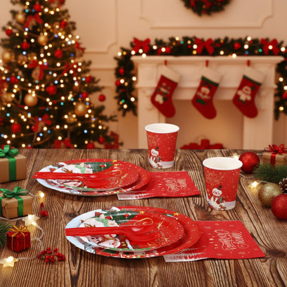Maxdot 500 Pcs Christmas Party Supplies Merry Christmas Paper Plates Cups Napkins and Cutlery Set Disposable Xmas Party Tableware Set for Holiday Winter New Year Decoration Serves 50 Guests