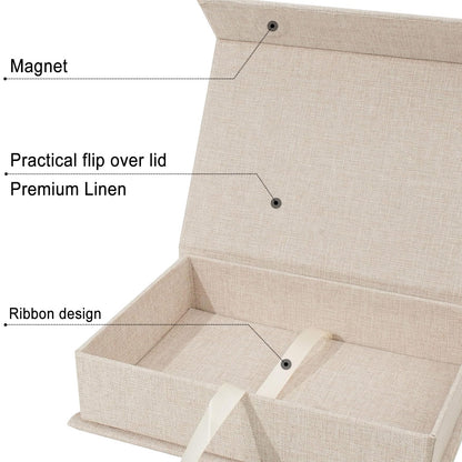 Sprsthai 5x7 Archival Photo Storage Box with Lid – Stackable Memory Keepsake Organizer for Photos, Certificates, Jewelry & Scrapbooking Supplies Beige