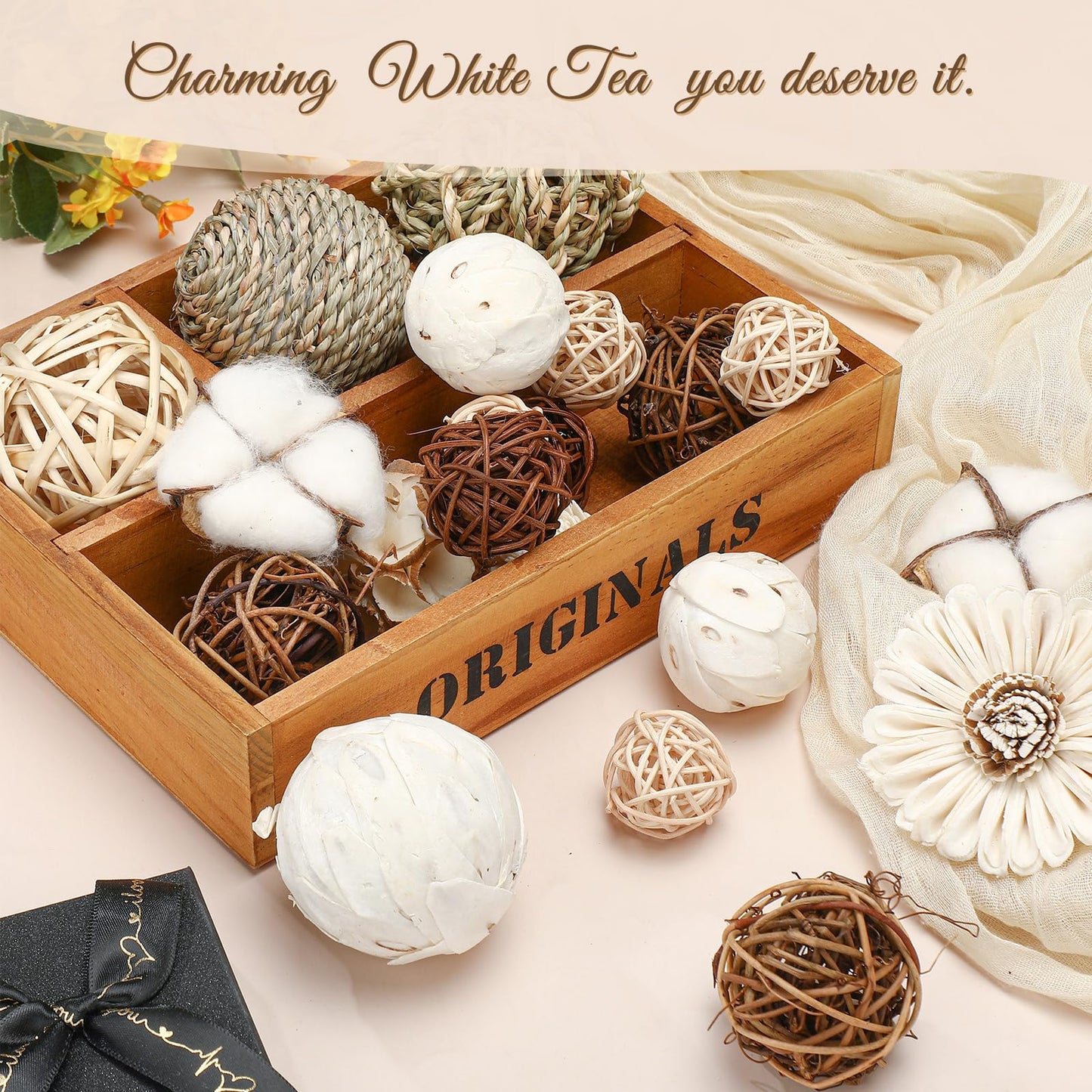 Riceshoot 2 Pack Decorative Balls Potpourri Bowl Filler Decor Natural Vase Bowl Filler Assorted Spherical Rattan Twigs Wicker Balls Cotton for Home Centerpiece(Brown)