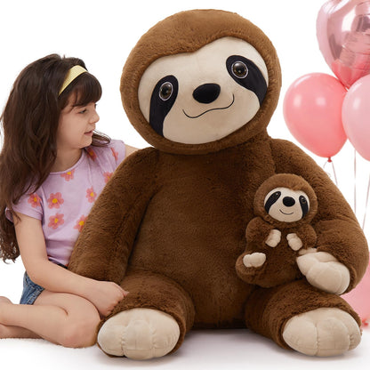 MorisMos Giant Sloth Stuffed Animal Hugging Plush Toys Duo,38" Big Mama and Baby Plush Sloth Toys for Kid Girl Boy,3ft Giant Stuffed Animals Gift for Birthday Baby Shower Decor Valentine's Christmas