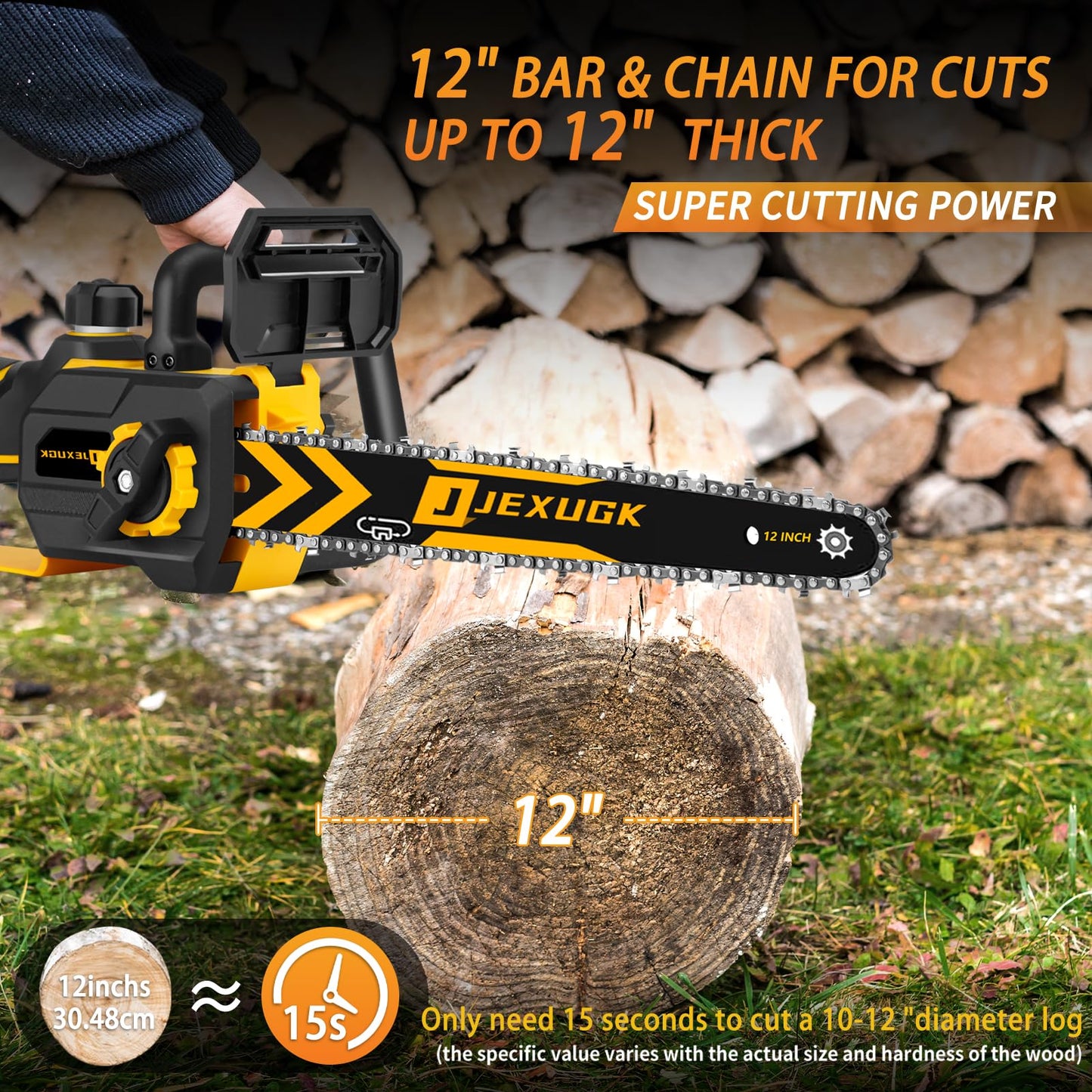 JEXUGK 12" Brushless Chainsaw, 21V Cordless Chainsaw with 2 x 4.0Ah Battery, Electric Motosierra De Gasolina with 2 x Chains & Guide Plate, Eléctrica Rechargeable Saw for Wood Cutting Trimming Branch