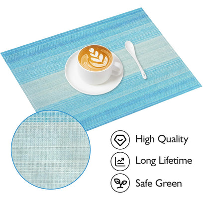 Niviy Placemats, Placemats Set of 4, 12x18 Inch Washable Place Mats Easy to Clean Heat Resistant Table Mats Wipeable Placemat for Holiday Party Kitchen Dining Table Decoration, Blue