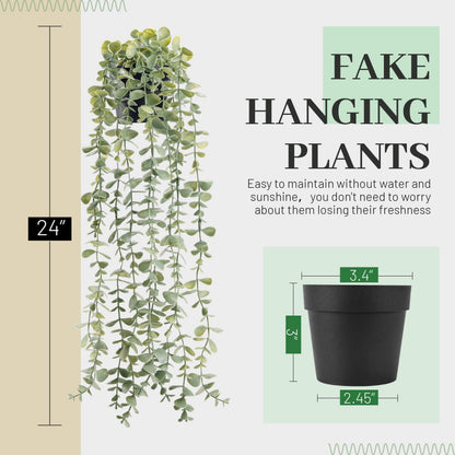 Der Rose 1Pcs Fake Plants Hanging Artificial Potted Faux Eucalyptus Plants for Modern Boho Farmhouse Bathroom Office Desk Wall Art Shelf Living Room Aesthetic Decor Indoor